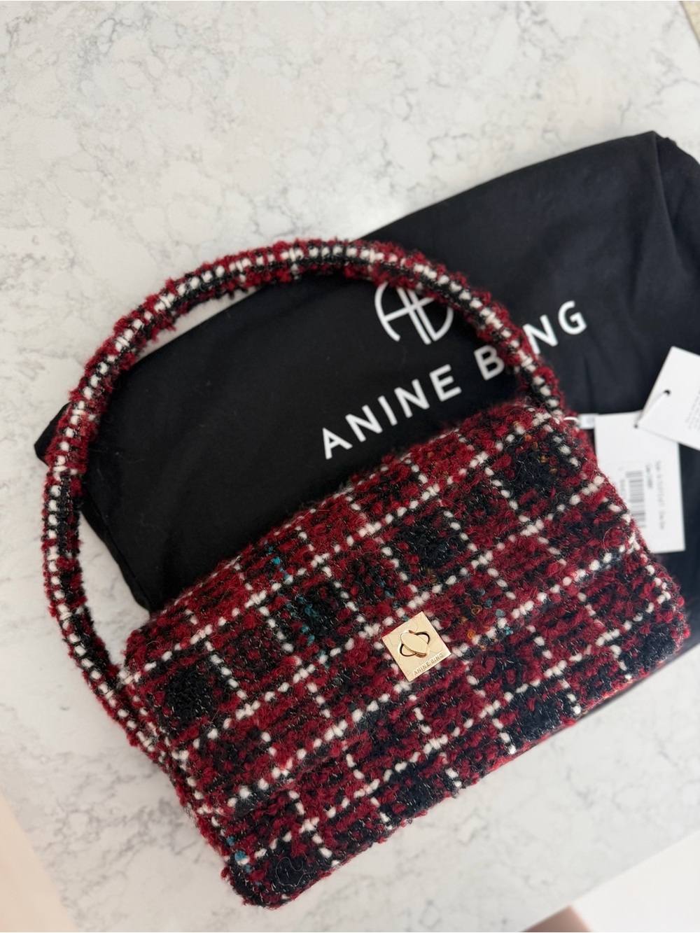 NWT Anine Bing Red Tweed Shoulder Bag